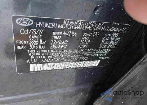 2020 Hyundai Santa Fe Se from USA, damaged, VIN 5NMS2CAD7LH192978